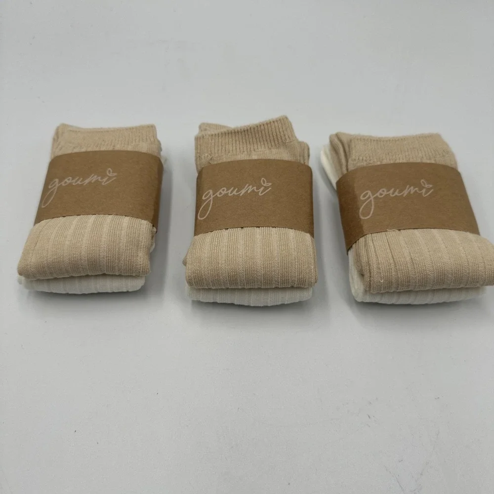 NWT Goumi Kids Crew Socks Organic Cotton Size L 6-8 Y Lot of 6 Pairs Beige Ivory
